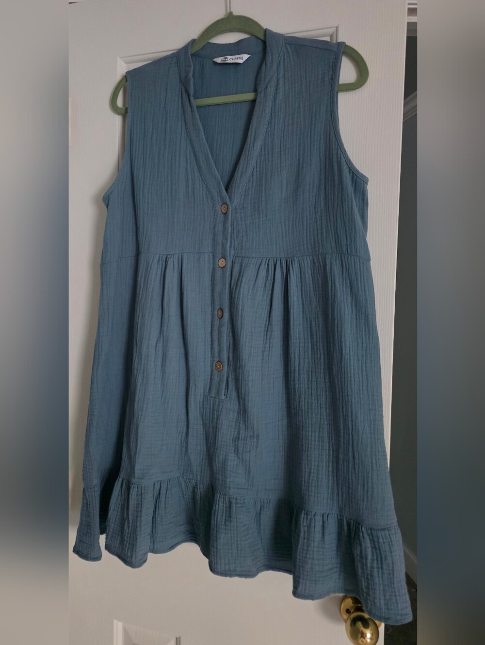 Cupshe Dusty Blue Cotton Gauze V-Neck Ruffle Hem Dress Size M